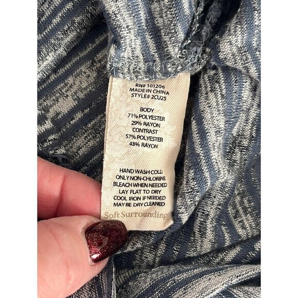 Soft Surroundings Sz M Dylan Swing Blue Gray Striped Crochet Trim Tunic Top - Picture 6 of 8